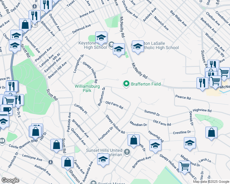 map of restaurants, bars, coffee shops, grocery stores, and more near 675 Fruithurst Drive in Pittsburgh