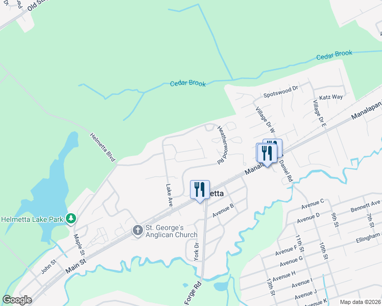 map of restaurants, bars, coffee shops, grocery stores, and more near 18 Borghaus Road in Helmetta