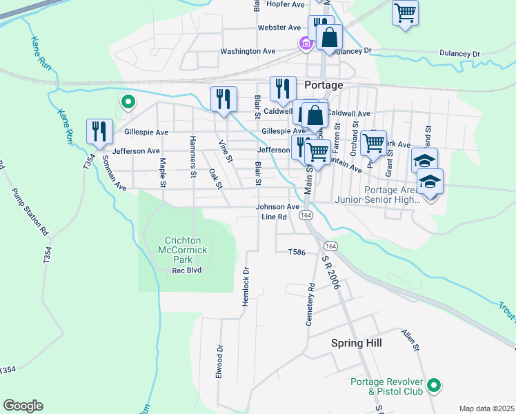 map of restaurants, bars, coffee shops, grocery stores, and more near 998 Johnson Ave in Portage