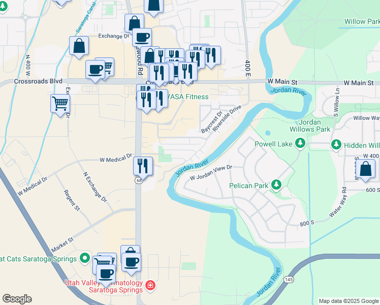 map of restaurants, bars, coffee shops, grocery stores, and more near 183 Riverbend Road in Saratoga Springs