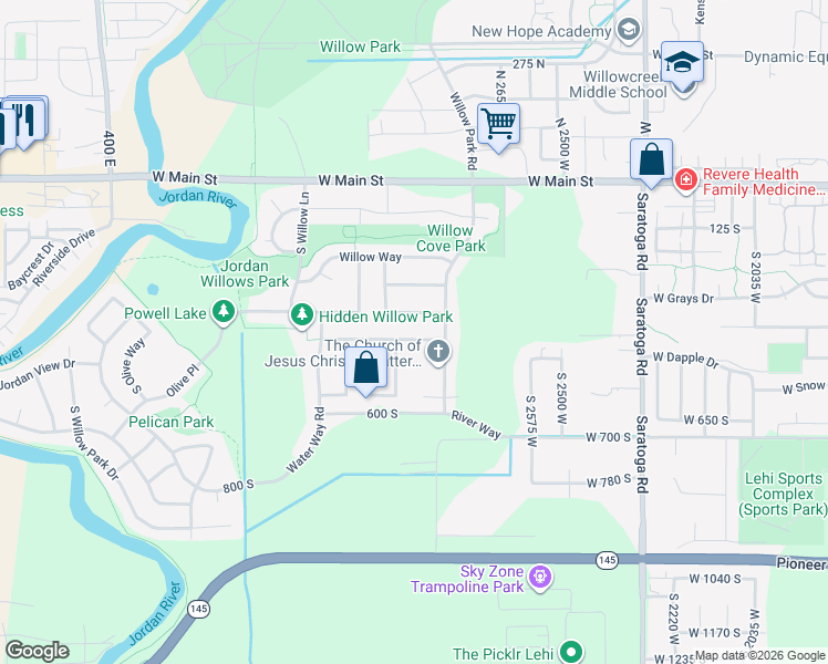 map of restaurants, bars, coffee shops, grocery stores, and more near 2864 West 400 South in Lehi