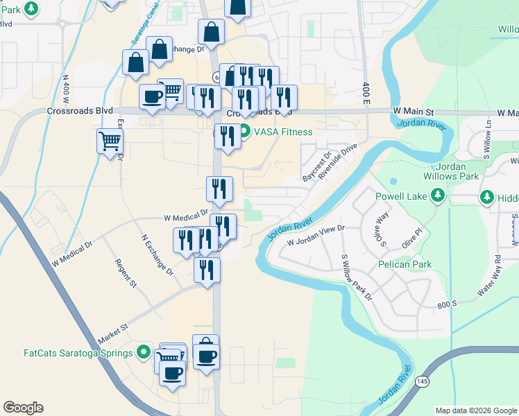 map of restaurants, bars, coffee shops, grocery stores, and more near 111 Riverbend Road in Saratoga Springs