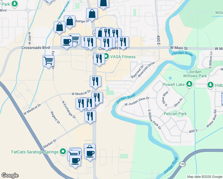 map of restaurants, bars, coffee shops, grocery stores, and more near 101 Riverbend Road in Saratoga Springs