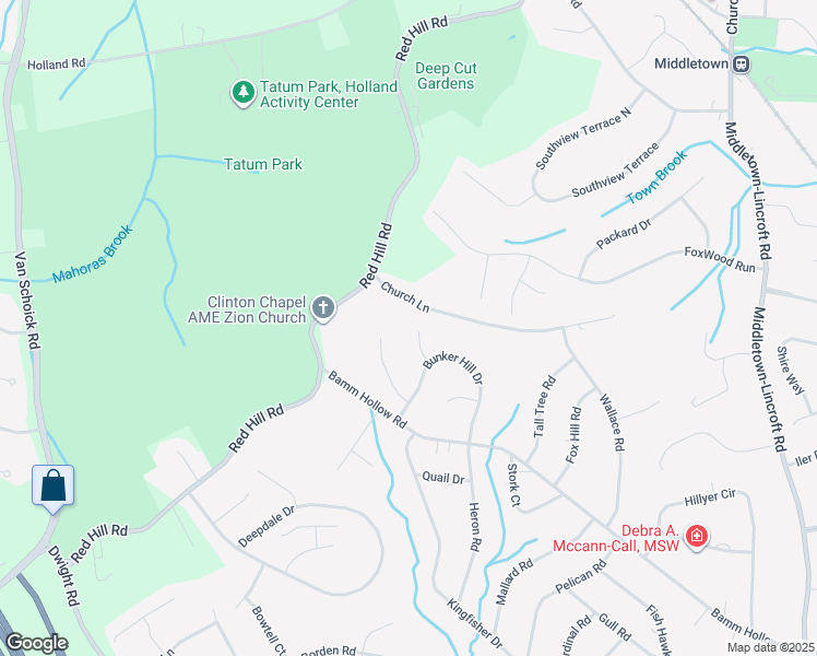 map of restaurants, bars, coffee shops, grocery stores, and more near 21 Jamestown Court in Middletown Township