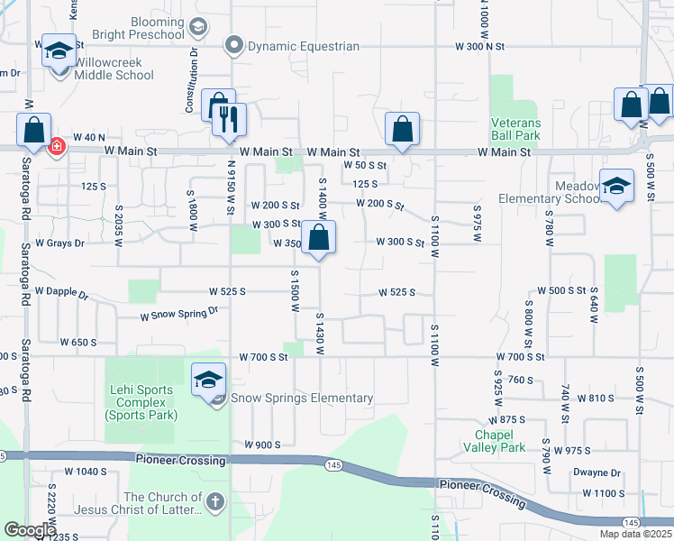 map of restaurants, bars, coffee shops, grocery stores, and more near 1379 West 425 South in Lehi