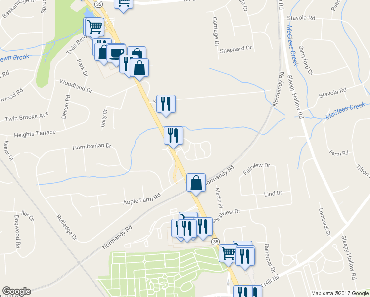 map of restaurants, bars, coffee shops, grocery stores, and more near 2802 Buckingham Circle in Middletown Township