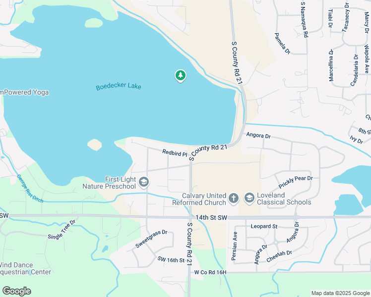 map of restaurants, bars, coffee shops, grocery stores, and more near 4101 Red Bird Place in Loveland