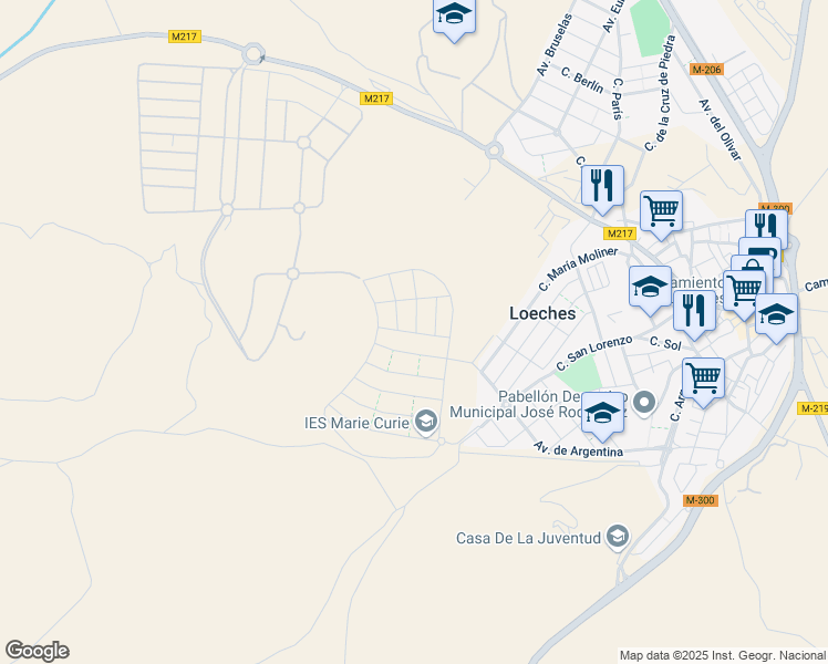 map of restaurants, bars, coffee shops, grocery stores, and more near 377R Calle Roma in Loeches
