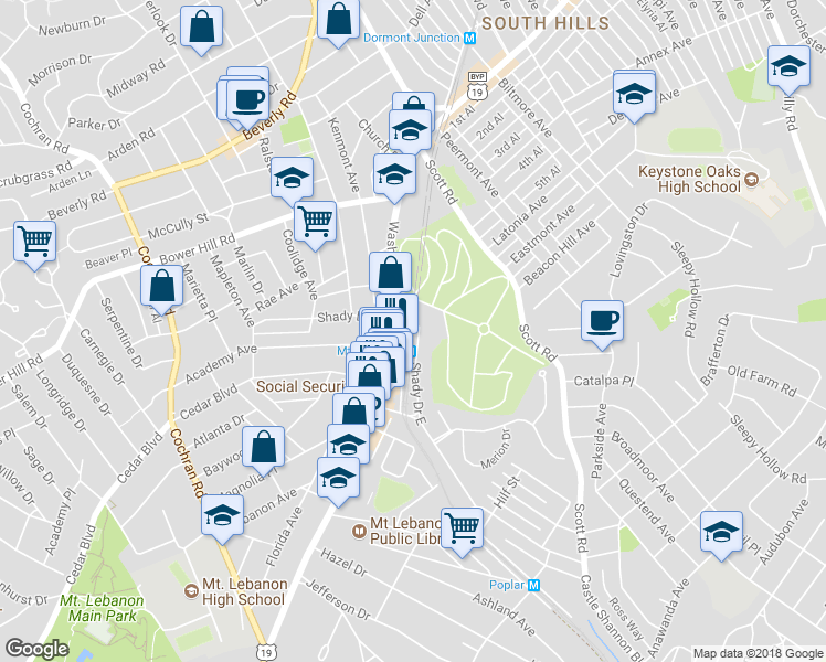 map of restaurants, bars, coffee shops, grocery stores, and more near 606 Shady Drive East in Pittsburgh