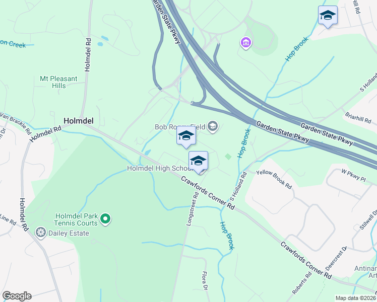 map of restaurants, bars, coffee shops, grocery stores, and more near 24 Crawfords Corner Road in Holmdel