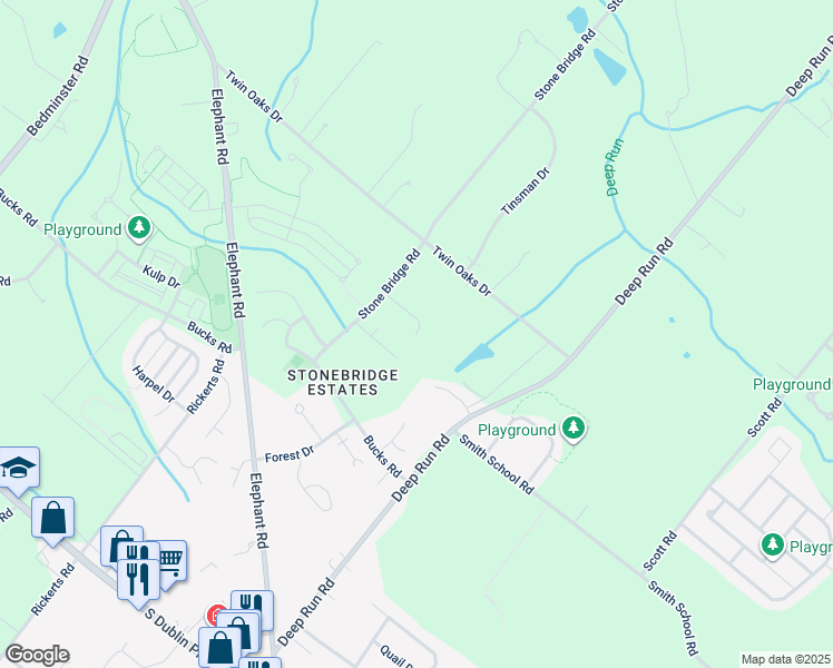map of restaurants, bars, coffee shops, grocery stores, and more near 2 Ruhl Drive in Perkasie