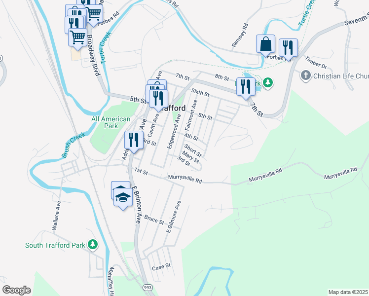 map of restaurants, bars, coffee shops, grocery stores, and more near 316 Fairmont Avenue in Trafford