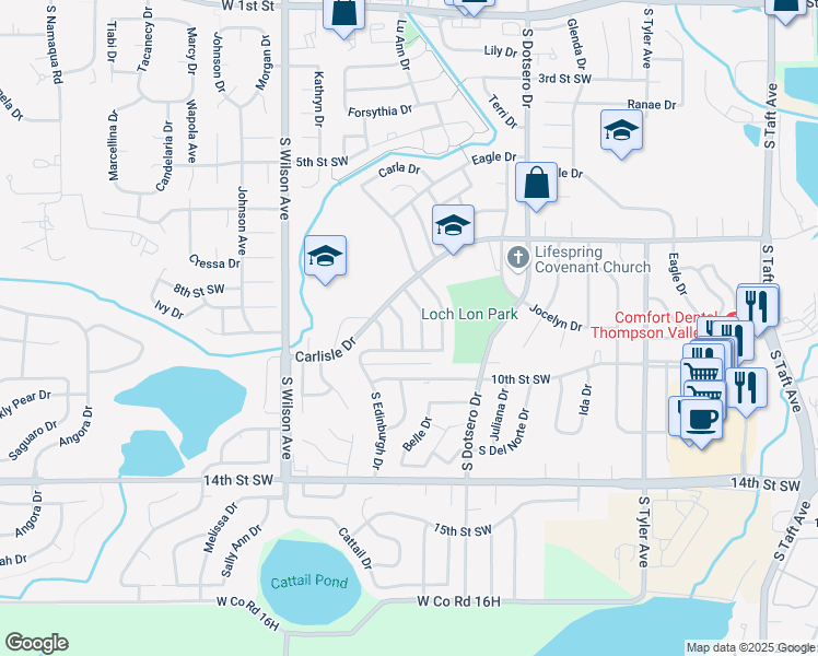 map of restaurants, bars, coffee shops, grocery stores, and more near 866 South Buckeye Drive in Loveland