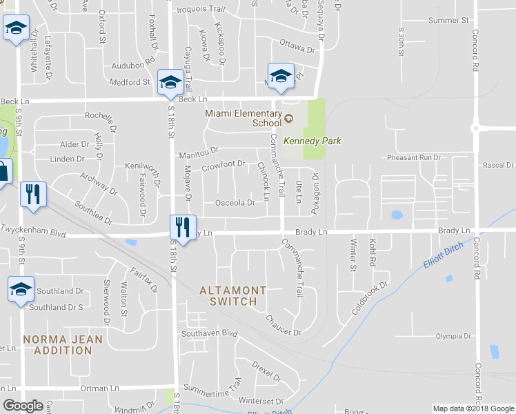 map of restaurants, bars, coffee shops, grocery stores, and more near 2205 Osceola Drive in Lafayette
