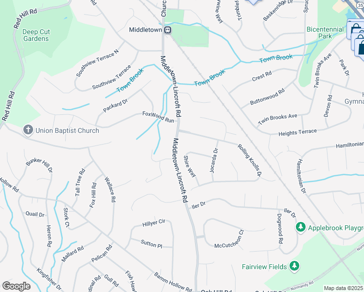 map of restaurants, bars, coffee shops, grocery stores, and more near 6 Shire Way in Monmouth County