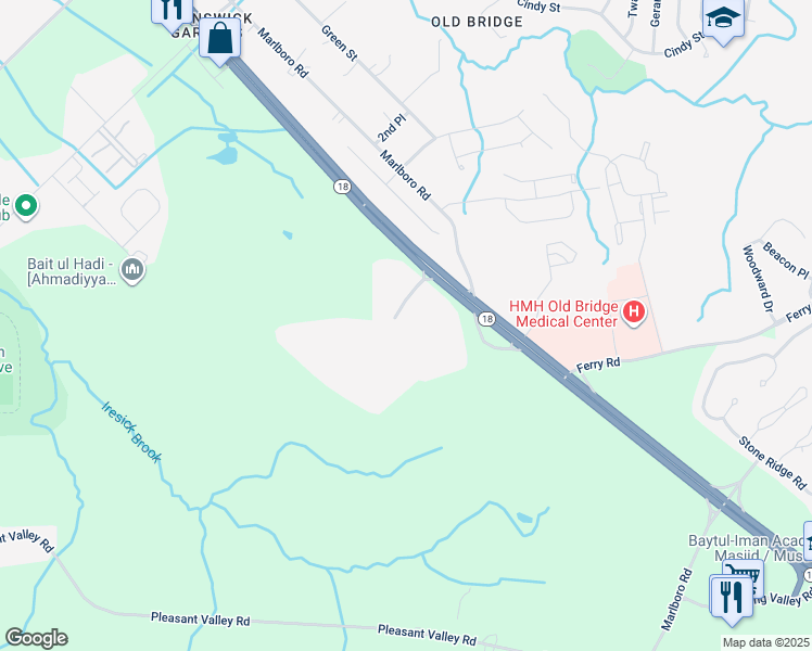 map of restaurants, bars, coffee shops, grocery stores, and more near 5 Pinyon Drive in Old Bridge