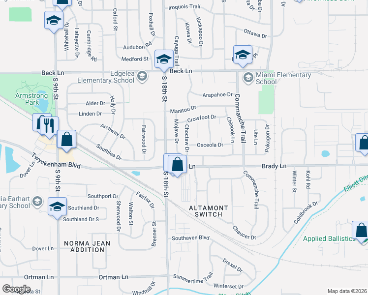 map of restaurants, bars, coffee shops, grocery stores, and more near 2001 Osceola Drive in Lafayette