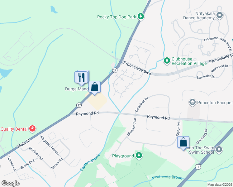 map of restaurants, bars, coffee shops, grocery stores, and more near 6 Mimosa Court in Princeton