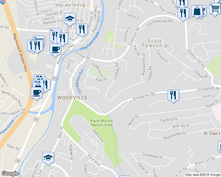 map of restaurants, bars, coffee shops, grocery stores, and more near 481 Lindsay Road in Carnegie
