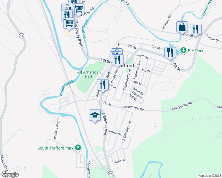 map of restaurants, bars, coffee shops, grocery stores, and more near 230 Cavitt Avenue in Trafford