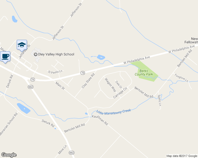 map of restaurants, bars, coffee shops, grocery stores, and more near 65 Carriage Circle in Oley