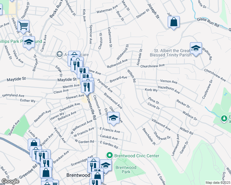 map of restaurants, bars, coffee shops, grocery stores, and more near 3011 Pyramid Avenue in Pittsburgh