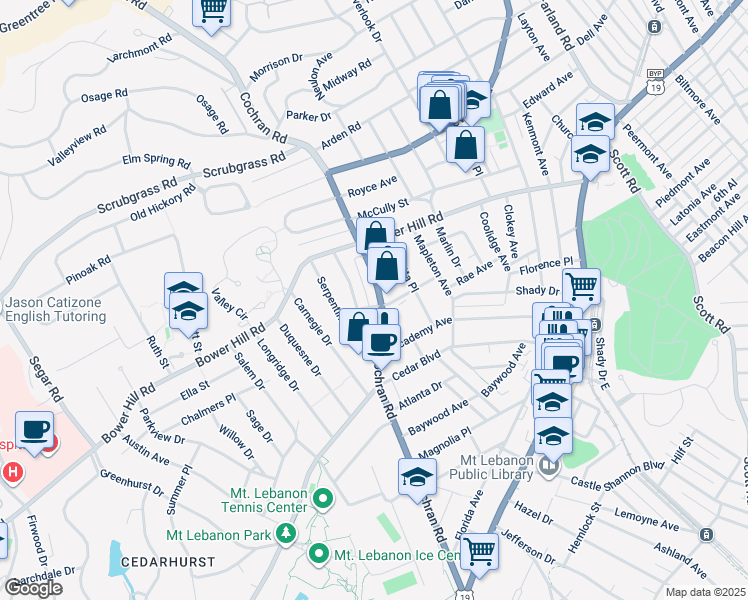 map of restaurants, bars, coffee shops, grocery stores, and more near 458 Serrano Avenue in Pittsburgh