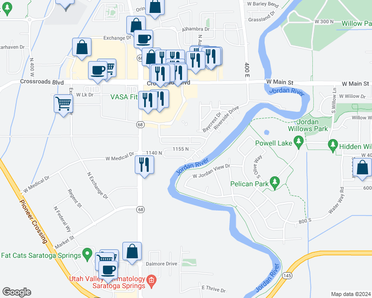 map of restaurants, bars, coffee shops, grocery stores, and more near 167 Riverbend Road in Saratoga Springs