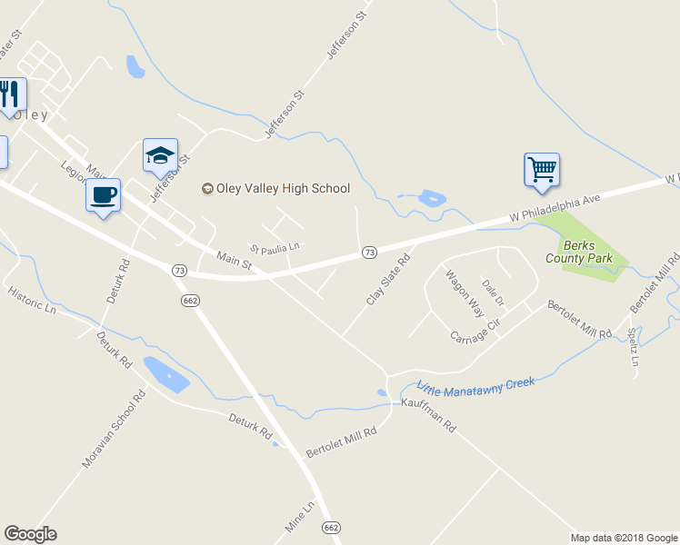 map of restaurants, bars, coffee shops, grocery stores, and more near 17 Cherry Lane in Oley