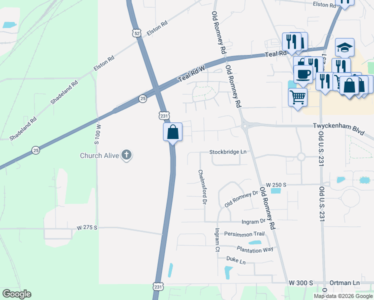 map of restaurants, bars, coffee shops, grocery stores, and more near 518 Stockbridge Lane in Lafayette