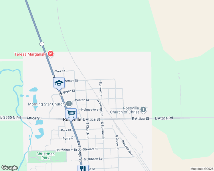 map of restaurants, bars, coffee shops, grocery stores, and more near 300-314 Green Street in Rossville