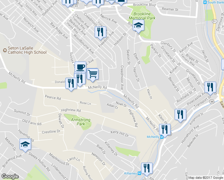 map of restaurants, bars, coffee shops, grocery stores, and more near 145 McNeilly Road in Pittsburgh