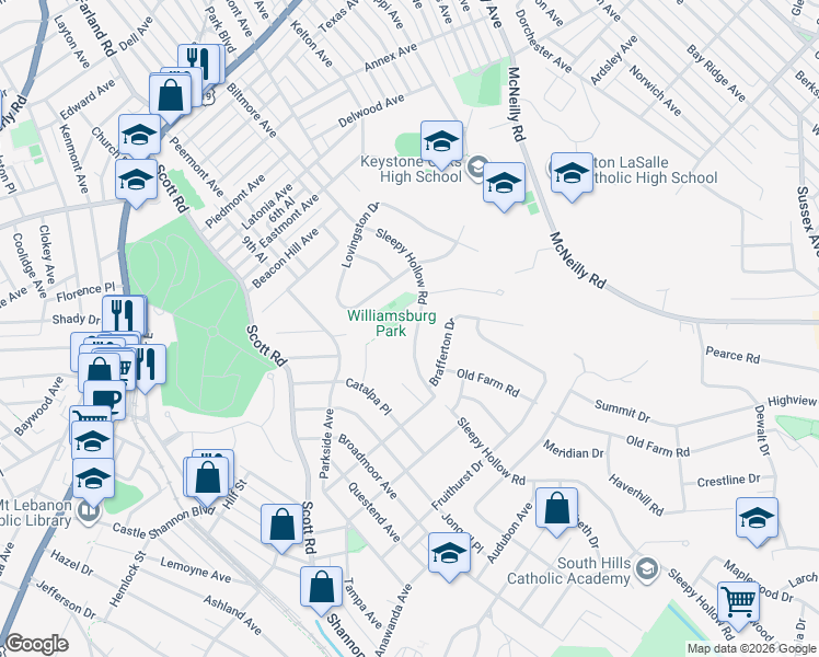 map of restaurants, bars, coffee shops, grocery stores, and more near 216 Sleepy Hollow Rd in Pittsburgh