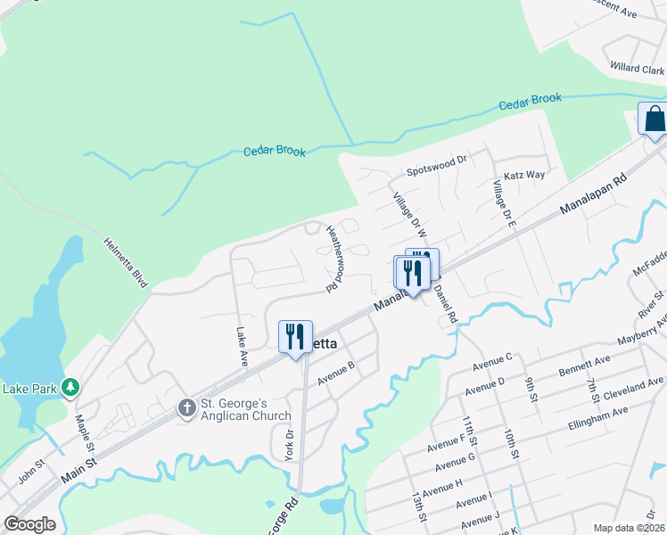map of restaurants, bars, coffee shops, grocery stores, and more near 601 Chester Court in Helmetta