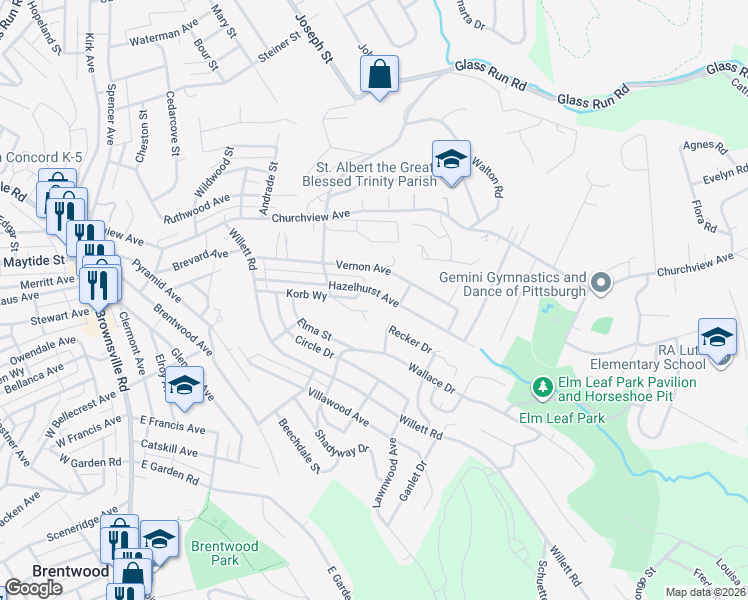 map of restaurants, bars, coffee shops, grocery stores, and more near 3206 Hazelhurst Ave in Pittsburgh