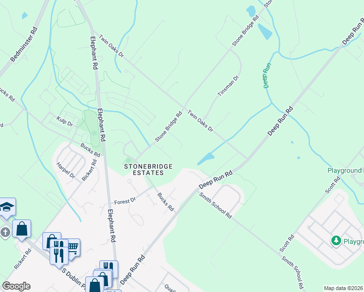 map of restaurants, bars, coffee shops, grocery stores, and more near 13 Ruhl Drive in Perkasie