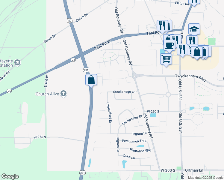 map of restaurants, bars, coffee shops, grocery stores, and more near 404 Stockbridge Lane in Lafayette