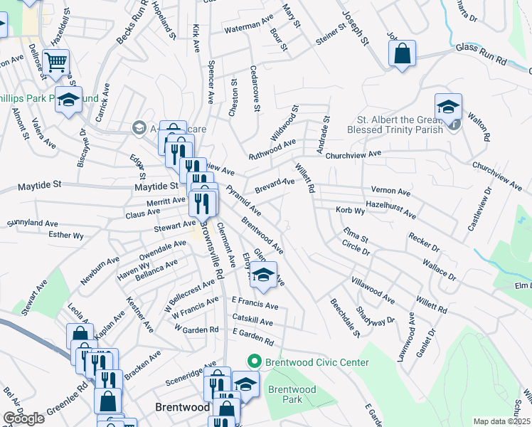 map of restaurants, bars, coffee shops, grocery stores, and more near 3007 Pyramid Avenue in Pittsburgh