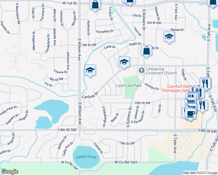 map of restaurants, bars, coffee shops, grocery stores, and more near 855 South Buckeye Drive in Loveland