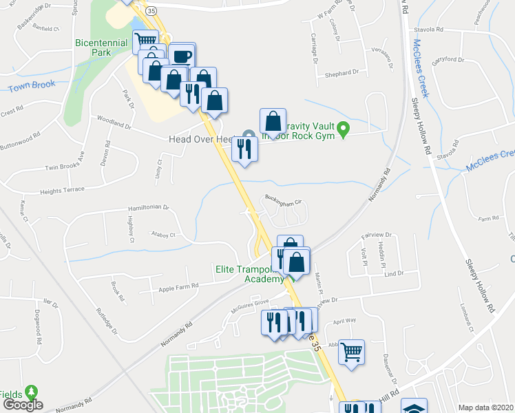 map of restaurants, bars, coffee shops, grocery stores, and more near 2304 Buckingham Circle in Middletown