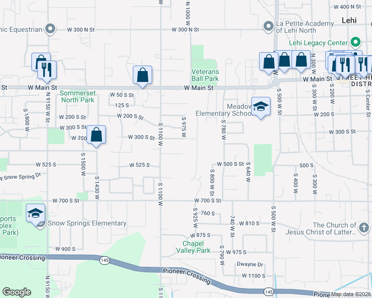 map of restaurants, bars, coffee shops, grocery stores, and more near 1041 West 425 South in Lehi