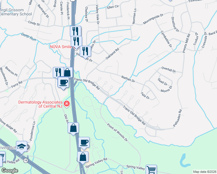 map of restaurants, bars, coffee shops, grocery stores, and more near 63 Carlisle Court in Old Bridge