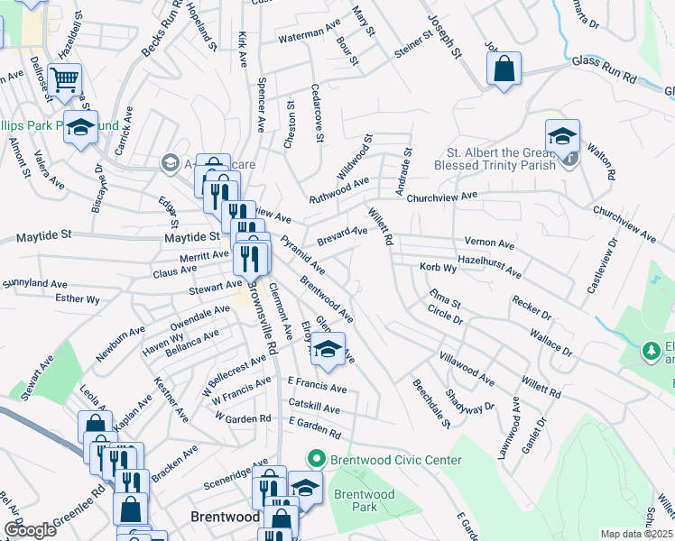 map of restaurants, bars, coffee shops, grocery stores, and more near 3019 Pyramid Avenue in Pittsburgh