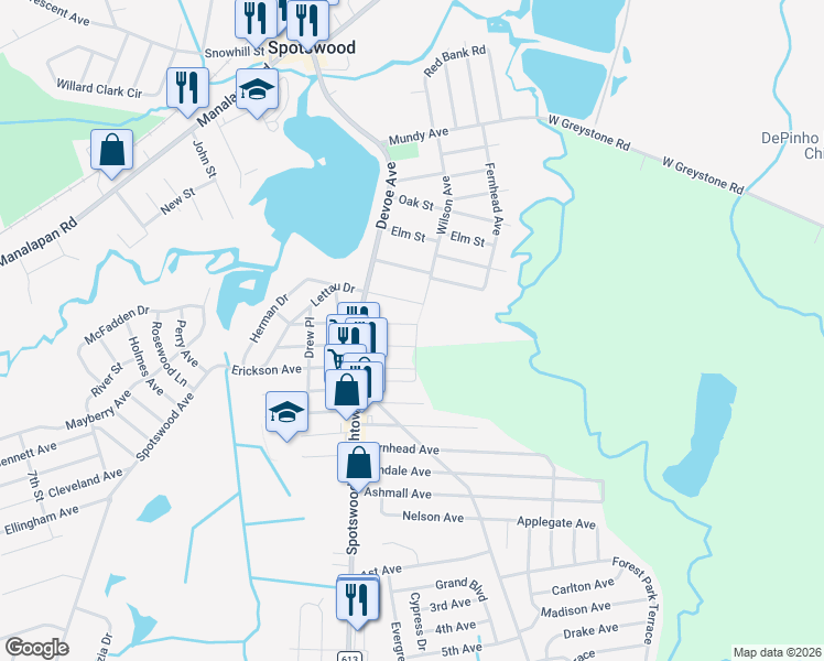 map of restaurants, bars, coffee shops, grocery stores, and more near 37 Elmer Avenue in Spotswood