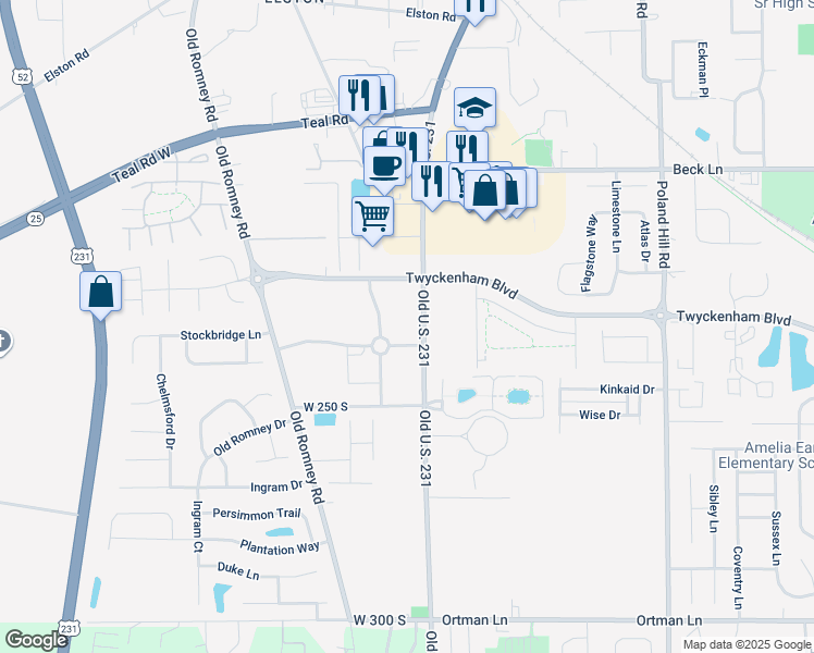 map of restaurants, bars, coffee shops, grocery stores, and more near 2 Walter Scholer Drive in Lafayette