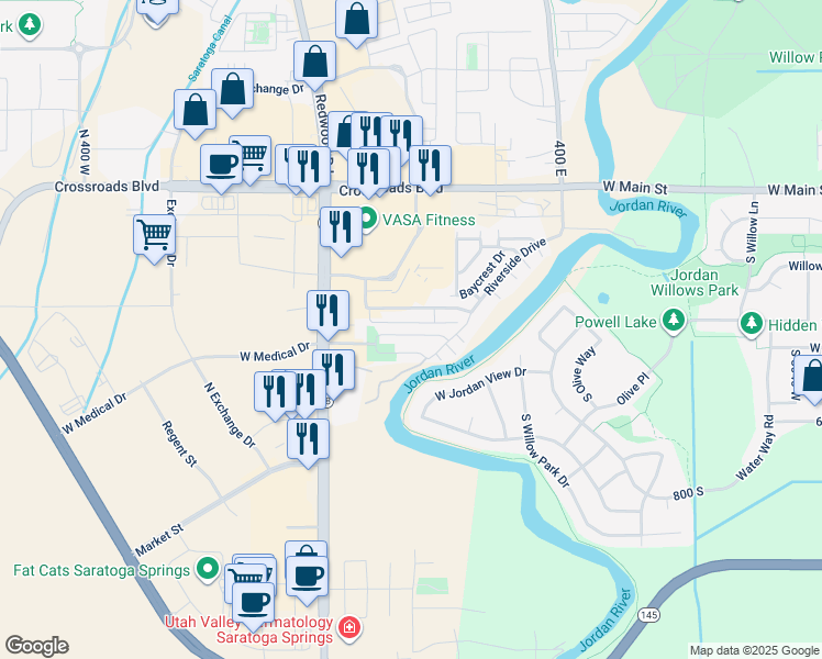 map of restaurants, bars, coffee shops, grocery stores, and more near 142 Riverbend Road in Saratoga Springs