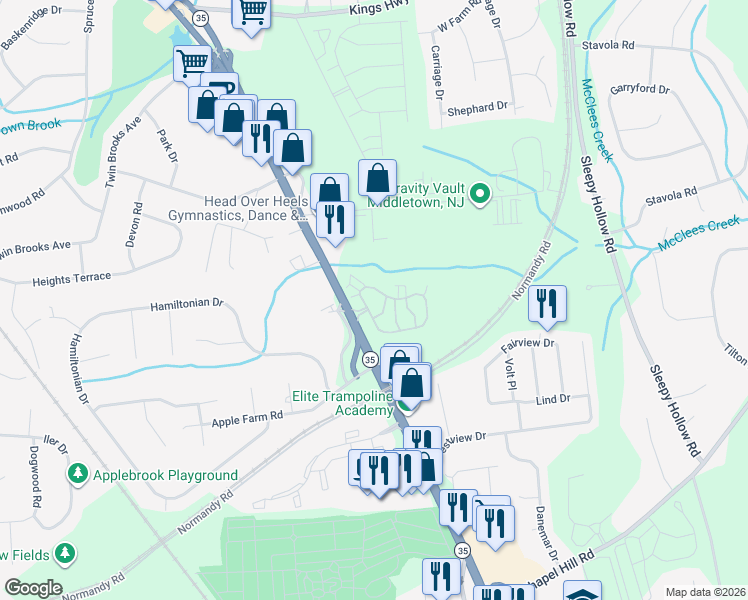 map of restaurants, bars, coffee shops, grocery stores, and more near 2802 Buckingham Circle in Monmouth County