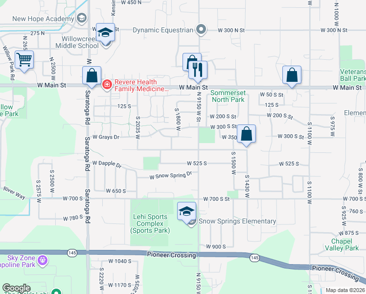 map of restaurants, bars, coffee shops, grocery stores, and more near 1780 West 400 South in Lehi