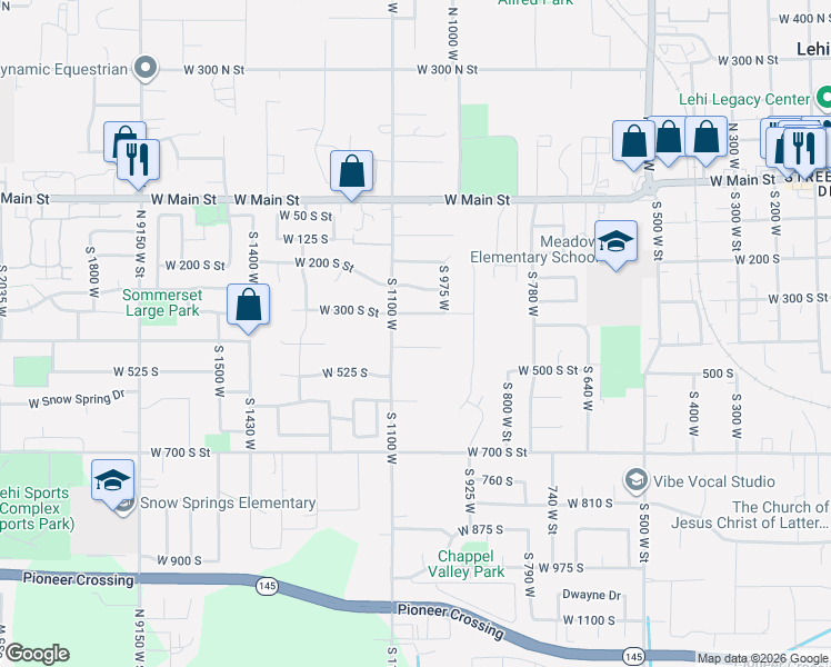 map of restaurants, bars, coffee shops, grocery stores, and more near 1041 West 425 South in Lehi