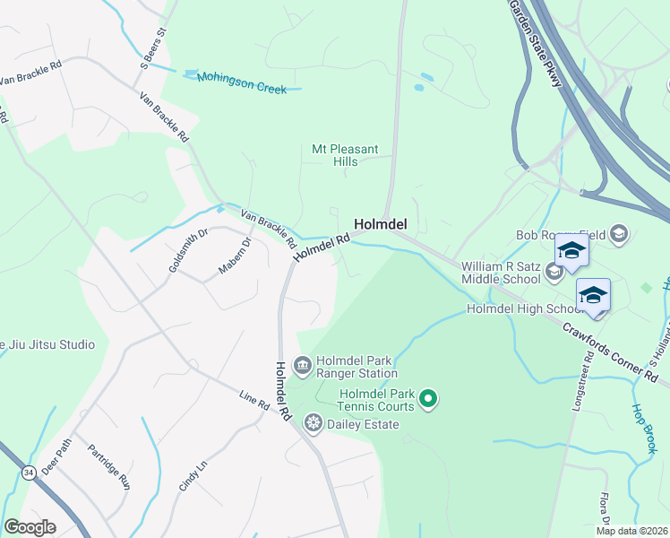 map of restaurants, bars, coffee shops, grocery stores, and more near 823B Holmdel Road in Holmdel